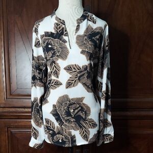 Vince Camuto Black and Brown Botanical Print Blouse